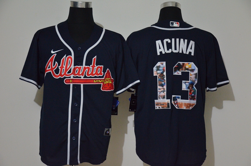 MLB Men Atlanta Braves #13 Ronald Acuna Jr. Nike blue Home 2020 Replica Player Jersey